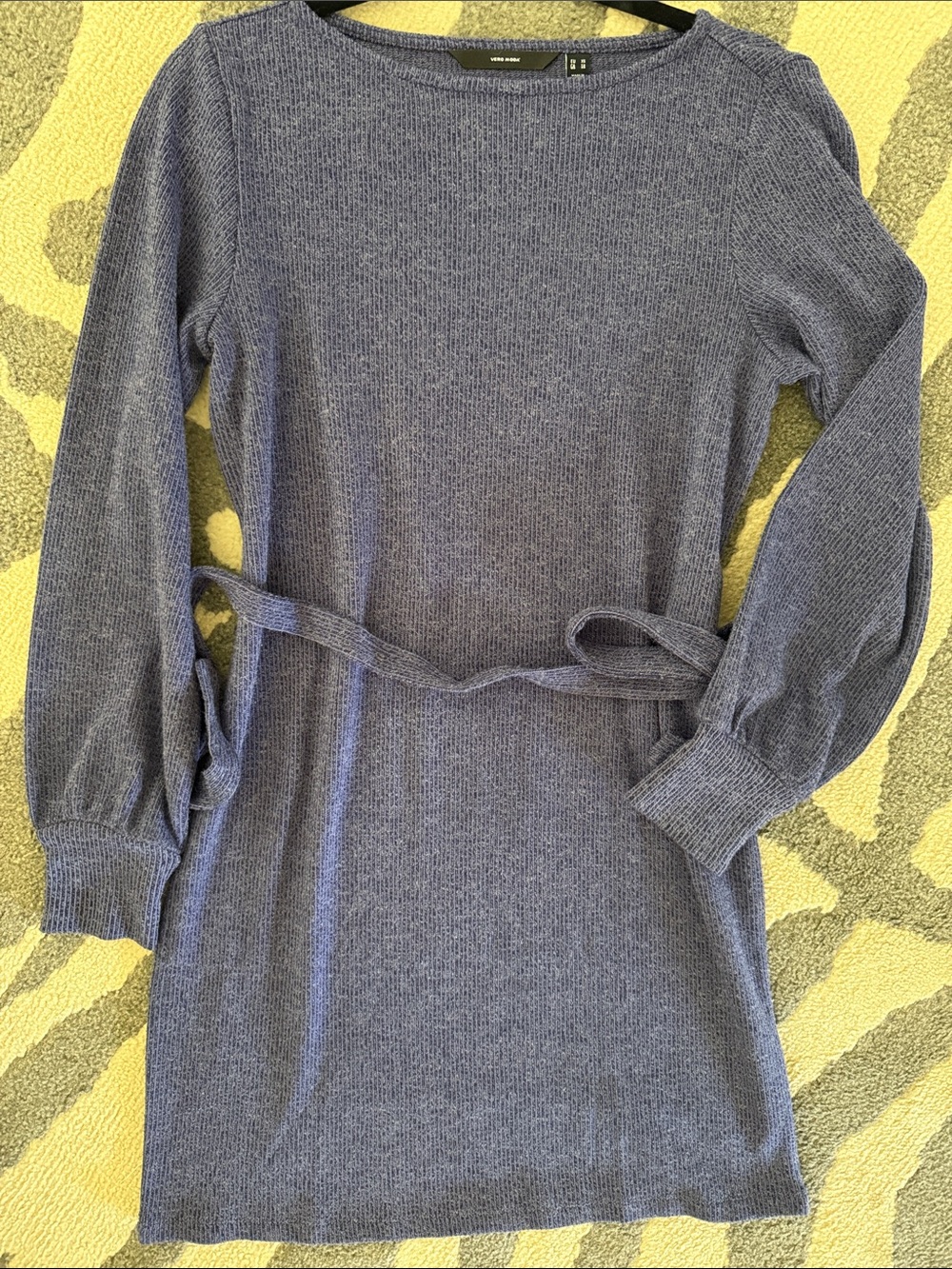 Vero Moda Slate Blue Long Sleeve Knit Belted Dress